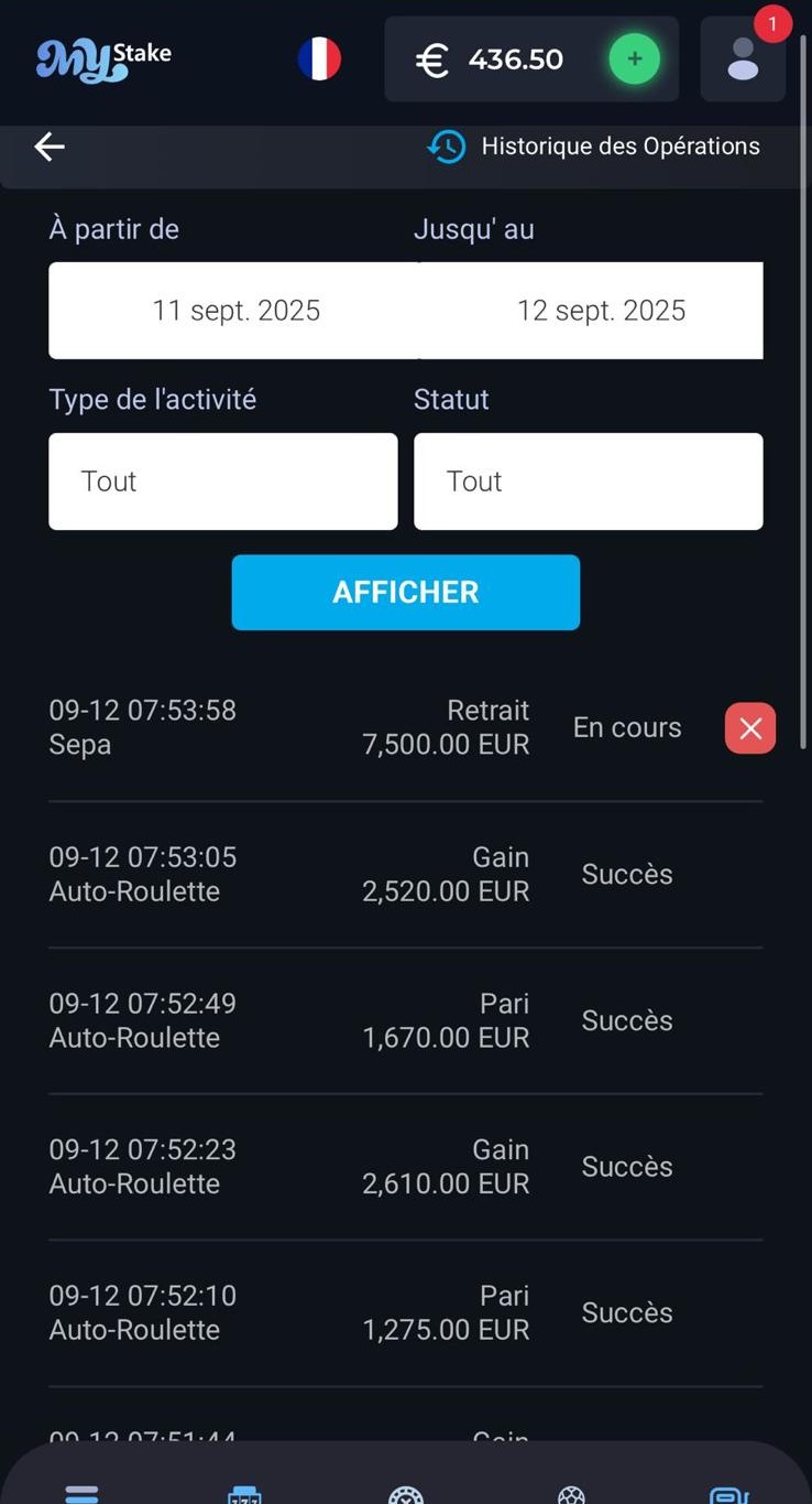 Demande de retrait de 7500 euros au statut En cours
