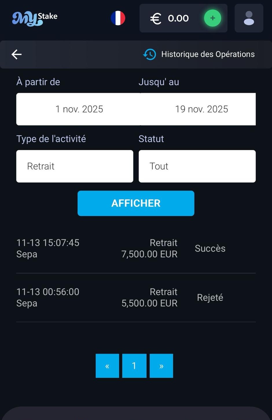 Retrait de 7500 euros au statut Succès